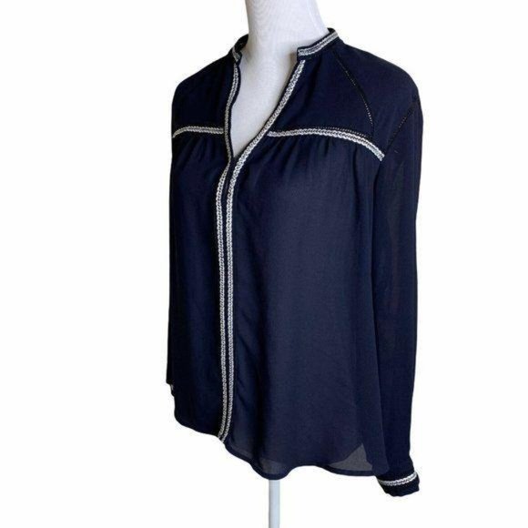 GREYLIN Split Neck Long Sleeve Crochet Trim Blouse - Picture 7 of 11